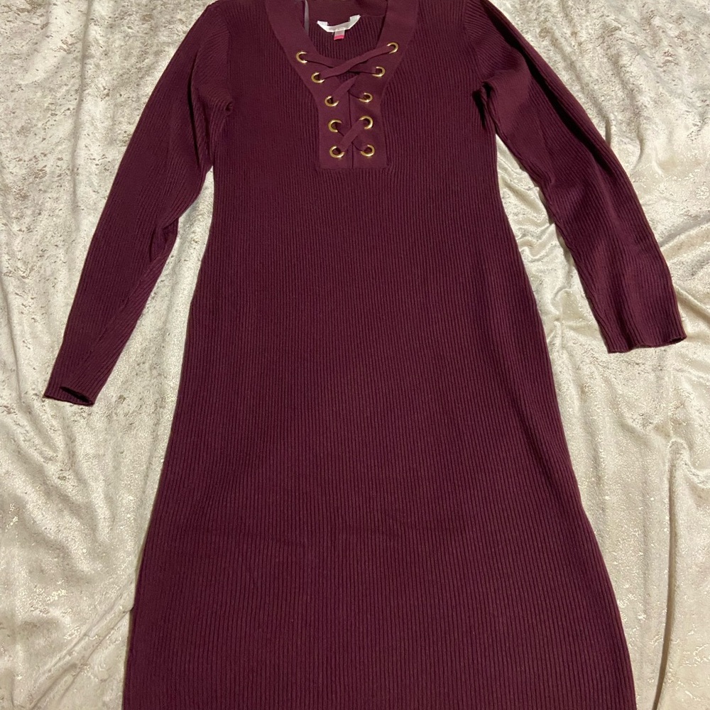 LG Maroon Lace-Up Sweater Dresses